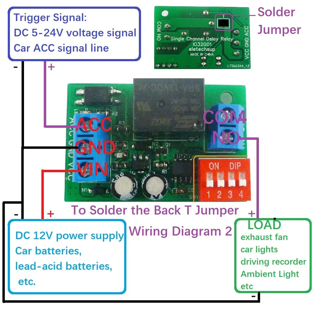 IO32G01 20A DC 12V Car ACC Trigger Delay Power-Off Relay Module – Timing Switch for Dashcam Stereo Ambient Light Vehicle Accessories