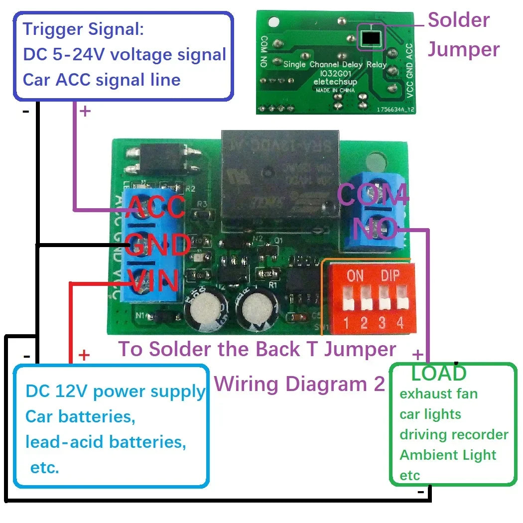 IO32G01 20A DC 12V Car ACC Trigger Delay Power-Off Relay Module – Timing Switch for Dashcam Stereo Ambient Light Vehicle Accessories