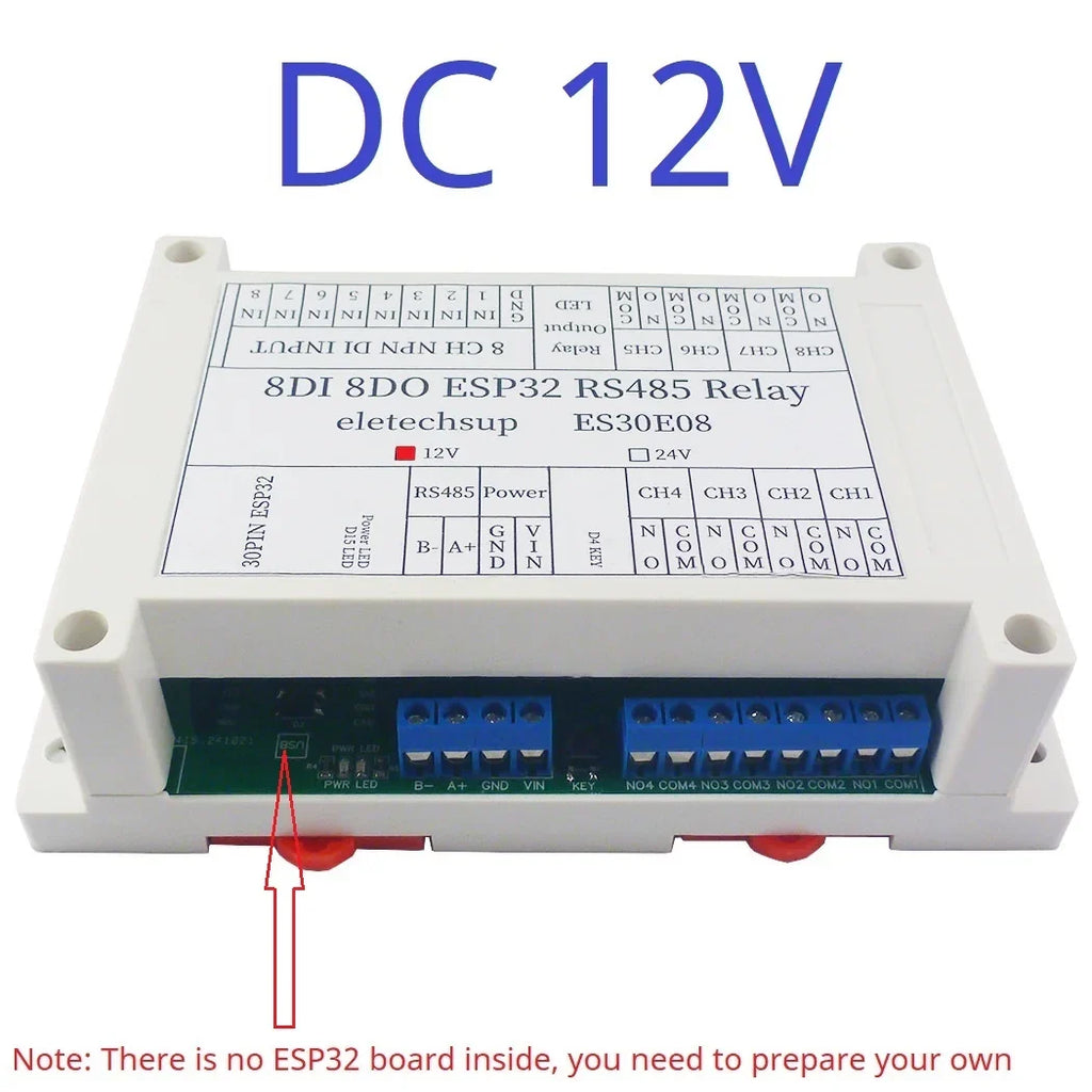 ES30E08 8DI 8DO Relay Module RS485 PLC Controller Shield for 30Pin ESP32 Development Board DC 12V 24V NPN Input