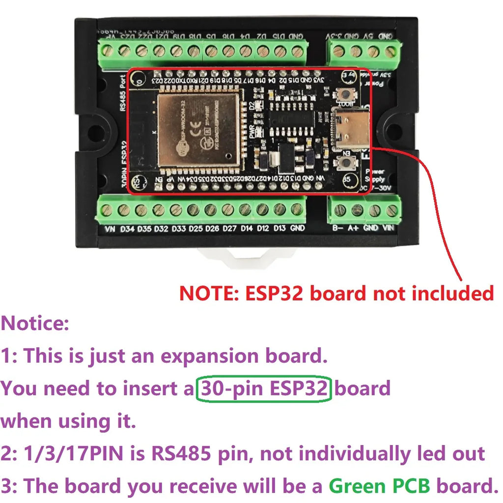 eletechsup ES30485 ESP32 RS485 DIN Rail Mount PLC Data Acquisition Board DC 7-30V Wide Voltage WiFi BT IOT MQTT Module