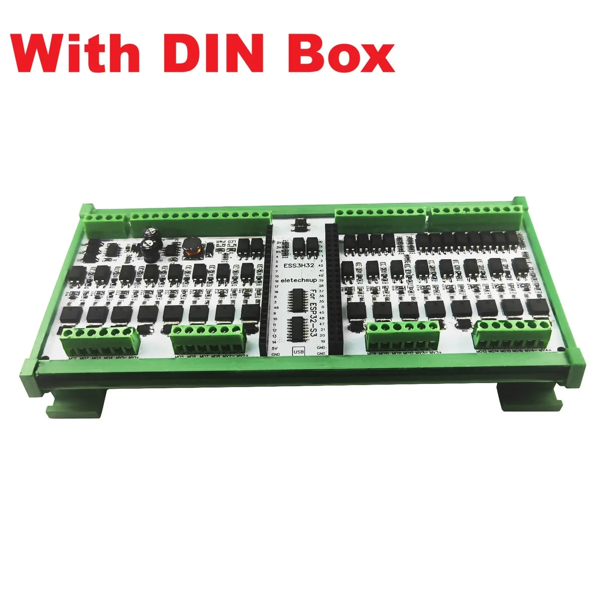 ESS3H32 ESP32-S3 Industrial I/O Expansion Board 16CH NPN Input 16CH MOS Output RS485 PWM Driver PLC Automation Module