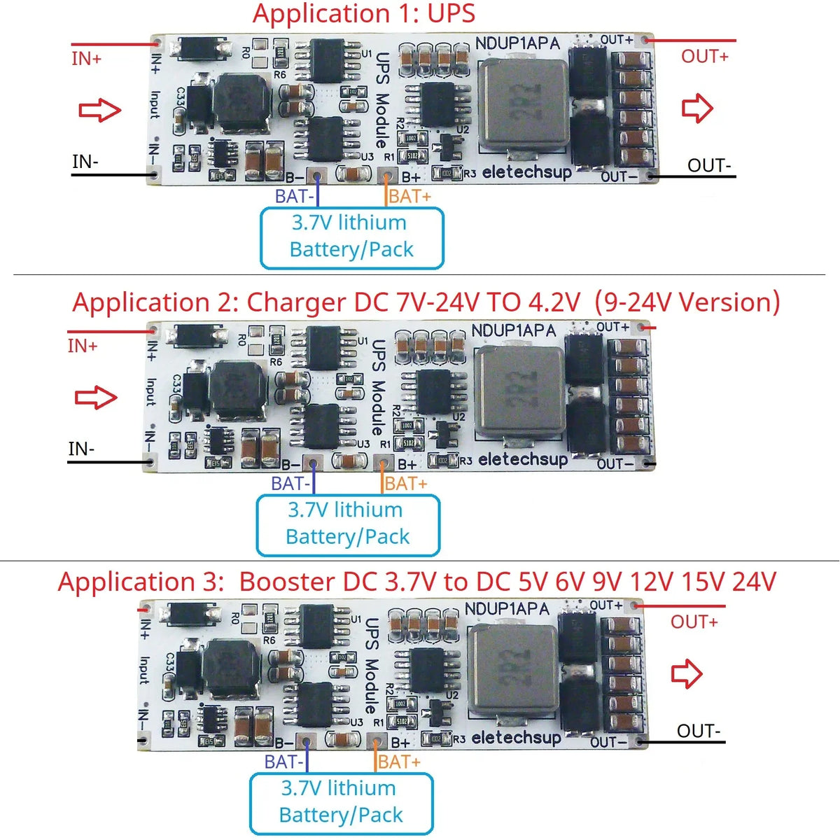 NDUP1APA 15W 2-in-1 UPS Module – 5-24V Uninterruptible Power Supply with 3.7V/4.2V Li-ion Battery Charger & Booster for Router PLC IoT