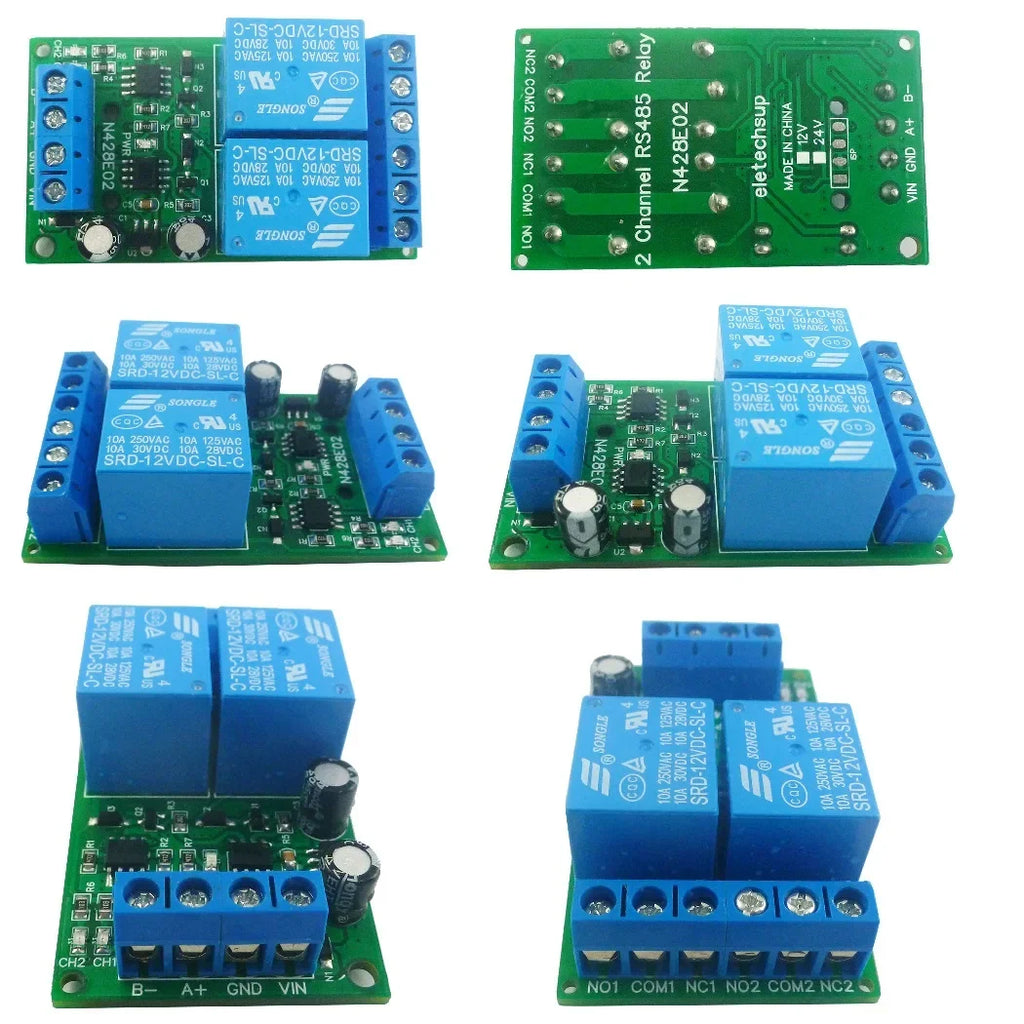 N428E02 2CH RS485 Modbus RTU Relay Module – DC 12V 10A Serial Port Switch Board with 6 Commands for PLC PTZ Motor Industrial Control