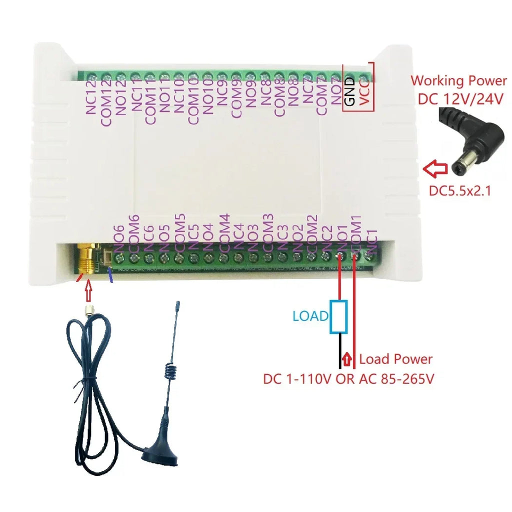 RC44B12+RF34C12 12CH 433MHz 20dBm FSK Rolling Code Wireless Relay Kit – Moisture Proof Garage Door & Smart Home Controller
