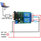 N228D02 2CH RS232 Relay Module – DC 12V/24V DB9 Serial Port Switch Board with 10A Output for PC PLC Motor LED PTZ Control