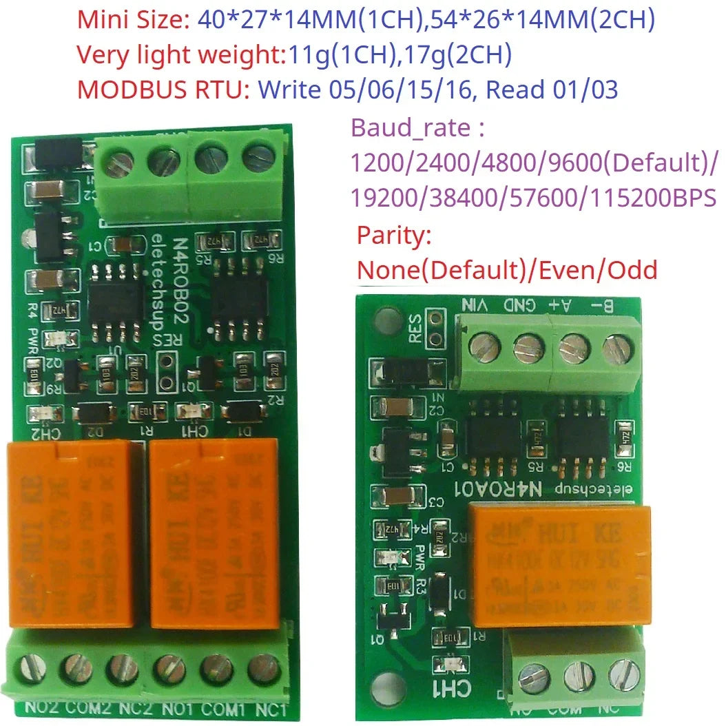 N4ROA01 N4ROB02 1-2CH 3A RS485 UART Relay Module – DC 12V/24V Serial Port Switch with Modbus RTU for PLC Arduino Smart Home