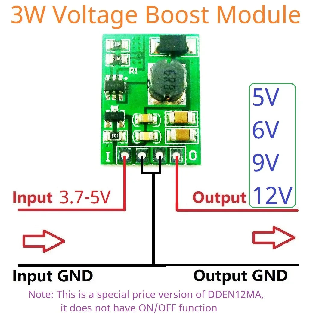 3.7V to 5V/6V/9V/12V DC-DC Boost Converter – Step-Up Voltage Regulator Module DDEN12MB_3400 for 18650 Li-ion Li-Po Battery Portable Power DIY