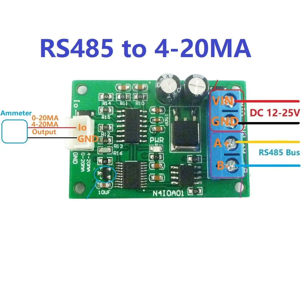 N4IOA01 RS485 to 4-20mA Signal Generator – Modbus RTU 03/06 DAC Analog Converter Module 12-24V for PLC Industrial Automation