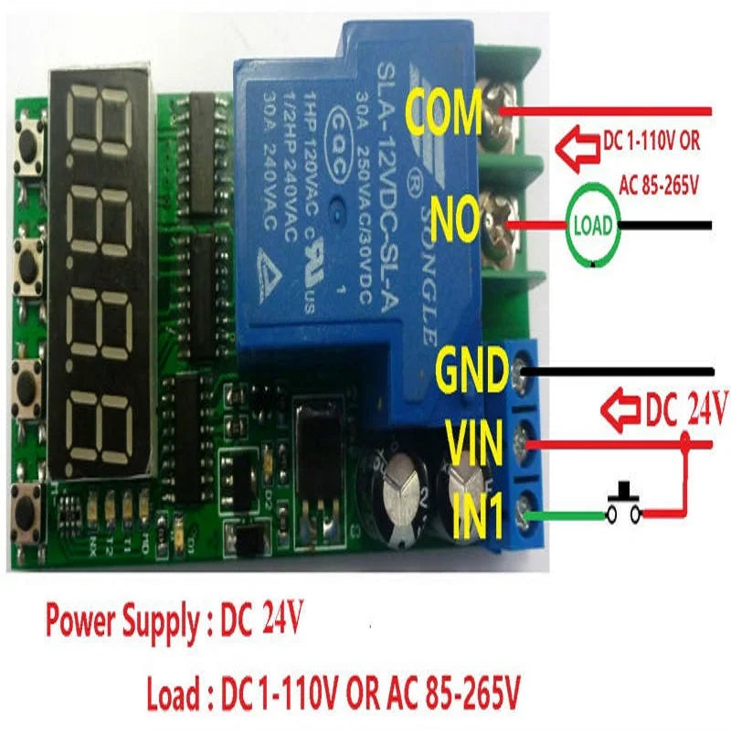 IO23C01 8CH 30A High Power Relay Module – DC24V Multifunction Timer Delay Switch for PLC Motor Pump LED Control & Equipment Test
