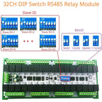 RYR432D 32CH 20A DIN Rail Relay Module – RS485 Modbus RTU with DIP Switch Setup for PLC Industrial Automation Smart Home