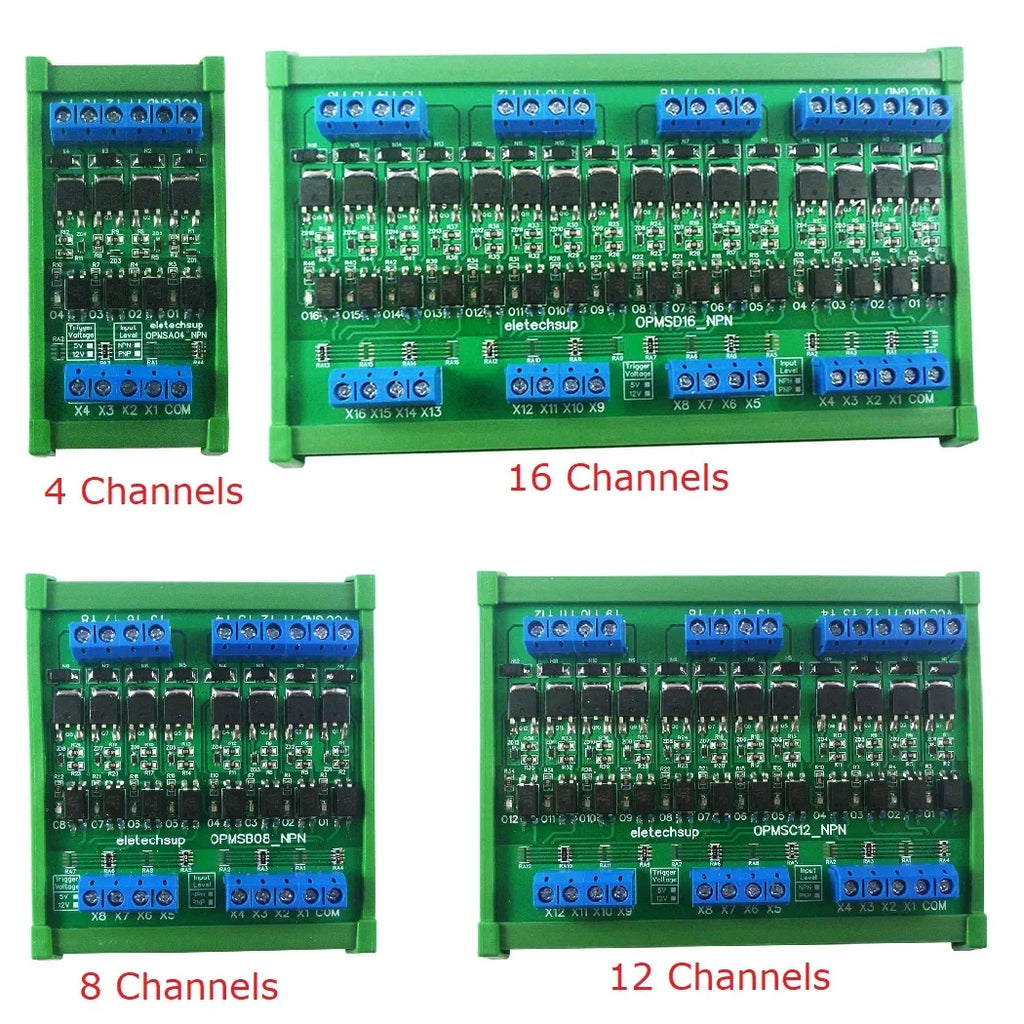 OPMSA04 OPMSB08 OPMSC12 OPMSD16 4-16CH 5A PLC Signal Amplifier Board – DC 3.3-24V NPN/PNP Logic Level Converter with Opto-Isolation & MOS Output for Industrial Automation