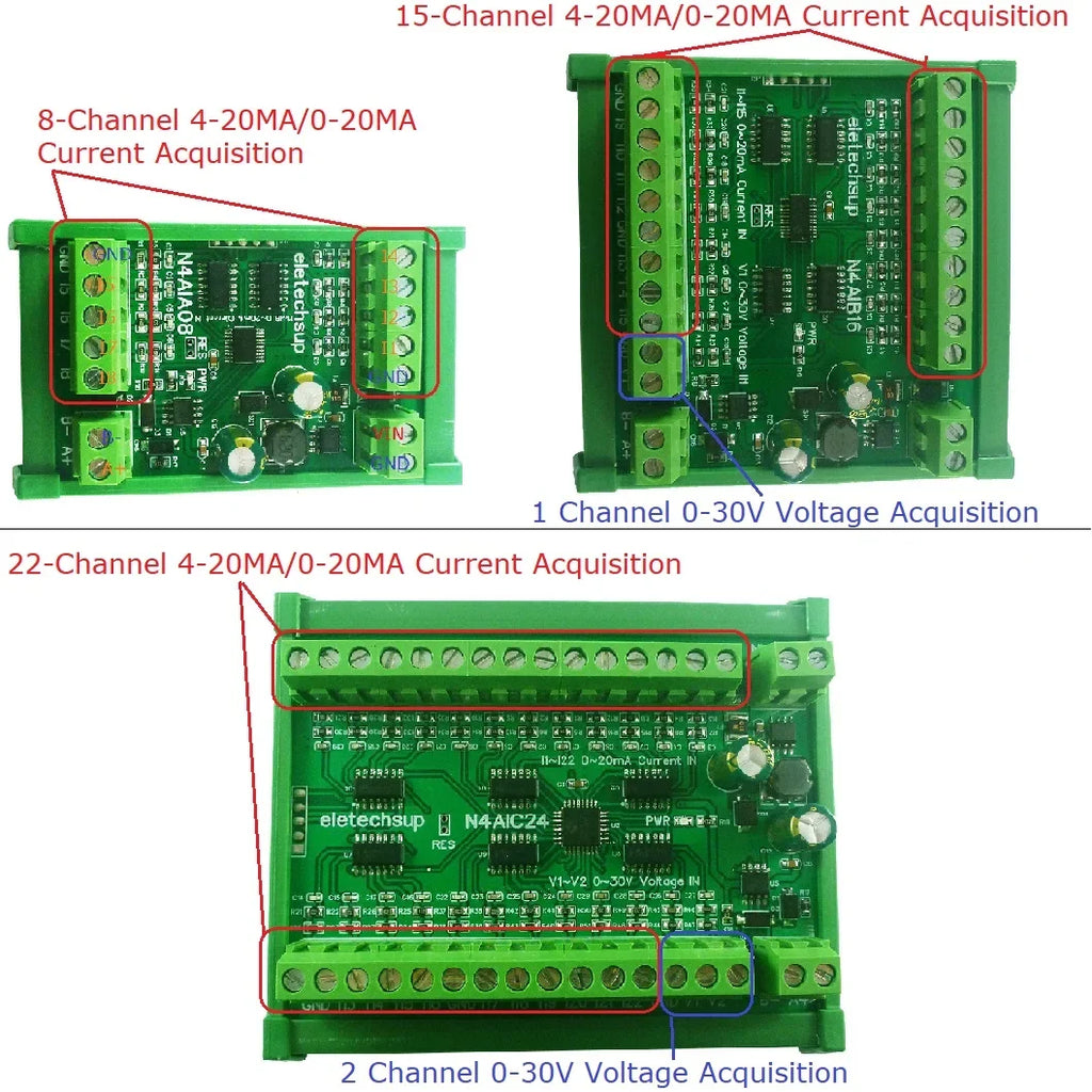 N4AIA08 N4AIB16 N4AIC24 8-24CH 4-20mA Current Transducer – RS485 Modbus RTU Analog Input Module with 12-bit ADC for PLC SCADA