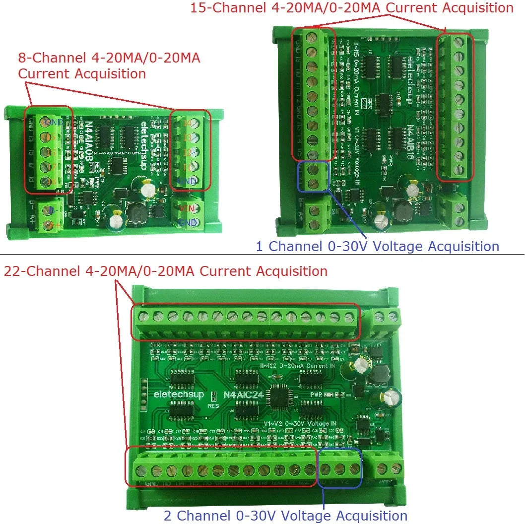 N4AIA08 N4AIB16 N4AIC24 8-24CH 4-20mA Current Transducer – RS485 Modbus RTU Analog Input Module with 12-bit ADC for PLC SCADA
