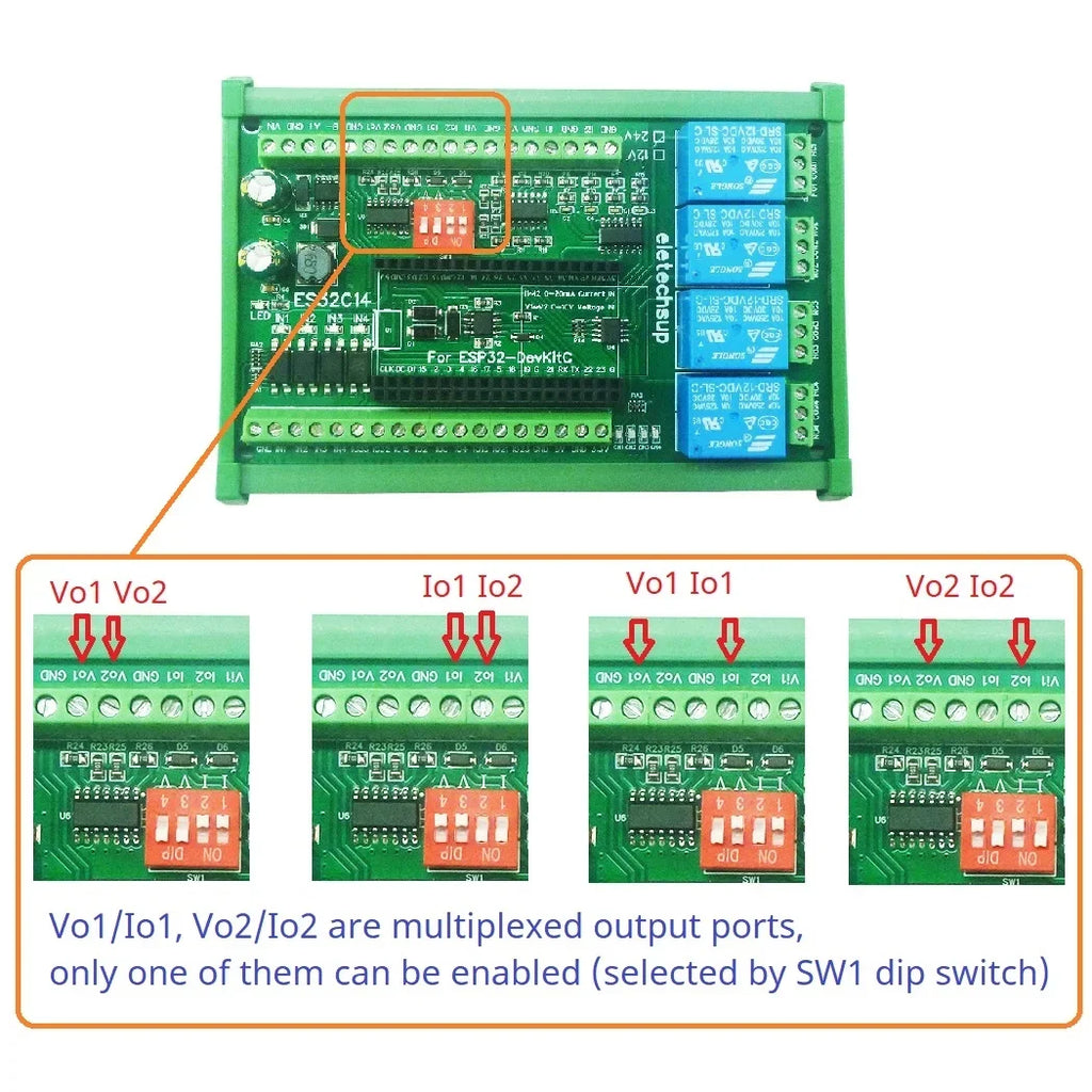 ES32C14 ESP32 Multifunction Expansion Board 2AO 2AI 4DI 4DO for Arduino WEB MQTT Ethernet Network Http