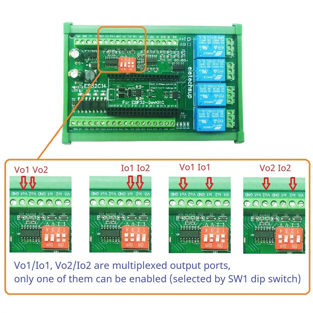 ES32C14 ESP32 Multifunction Expansion Board 2AO 2AI 4DI 4DO for Arduino WEB MQTT Ethernet Network Http