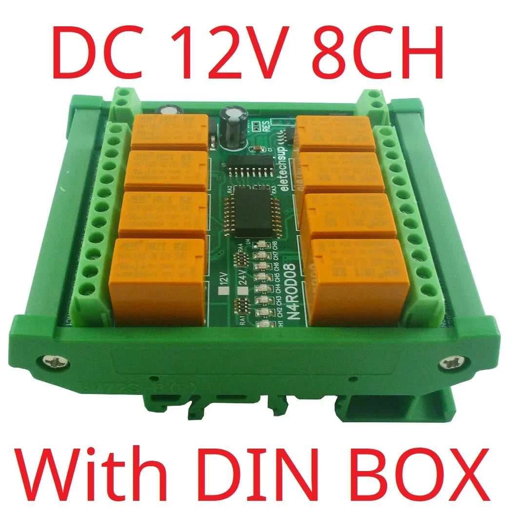 N4ROD08 8CH Modbus RTU RS485 Relay Module – 3A Multifunction DIN Rail Controller with 8 Commands for PLC HMI Smart Home