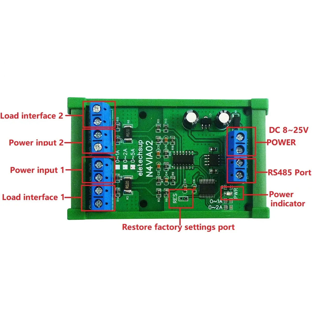 N4VIA02 Multifunctional RS485 Ammeter Voltmeter – 0-30V / 0-5A Modbus RTU DC Power Measurement Module for PLC SCADA Industrial Automation