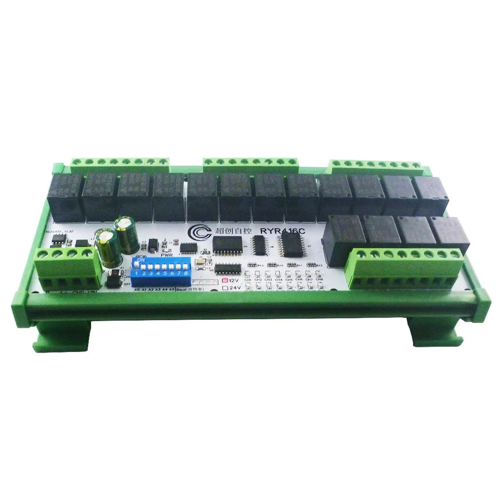 R4D3B16 16CH RS485 Modbus RTU Relay Module – DC 12V/24V Multifunction IO Expansion Board with 10A Output for PLC HMI Smart Home