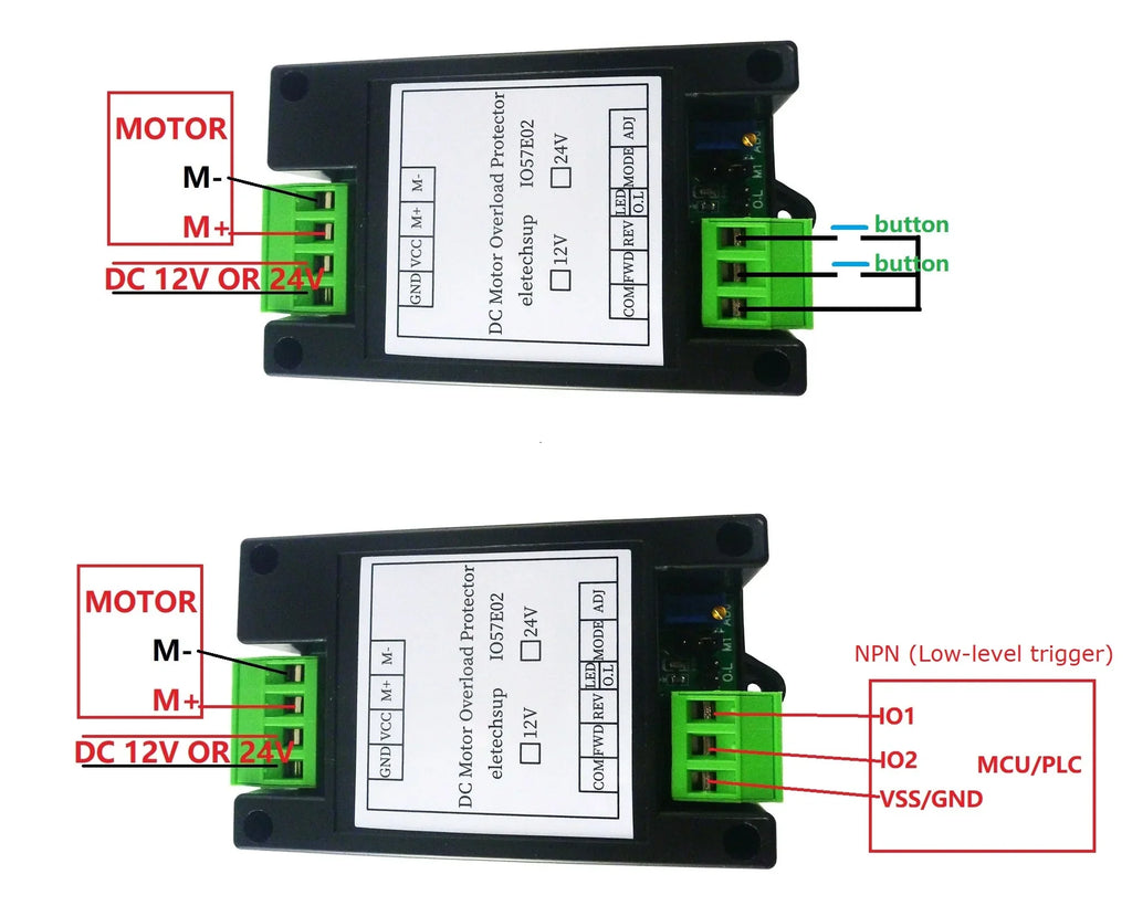 10A 20A 30A DC 12V 24V Brushed Motor Overload OveDC 12V 24V Power Brurcurrent Short Circuit Protector Forward Reverse Controller IO57E02 IO58F02