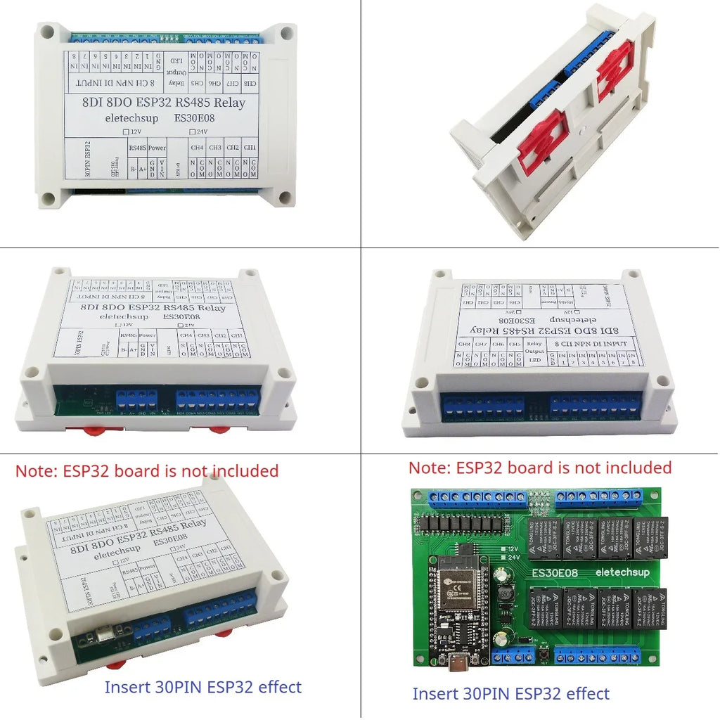ES30E08 8DI 8DO Relay Module RS485 PLC Controller Shield for 30Pin ESP32 Development Board DC 12V 24V NPN Input