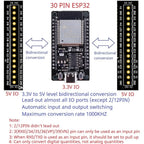DNLCB30 ESP32 3.3V 5V Bidirectional Level Converter High Speed 1MHz IO Shifter for UART SPI I2C ESP32 30P Expansion Board Din Rail Mount
