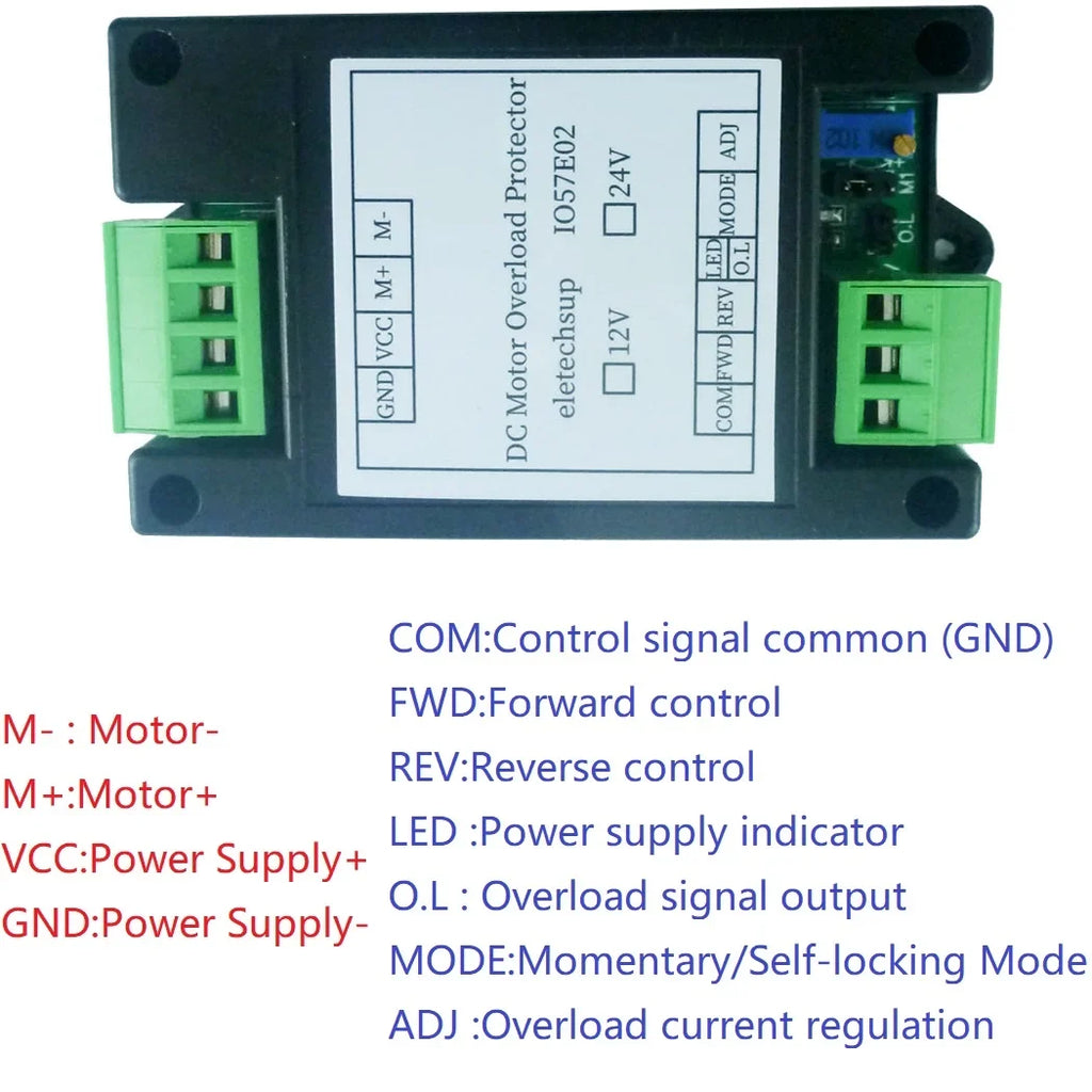 10A 20A 30A DC 12V 24V Brushed Motor Overload OveDC 12V 24V Power Brurcurrent Short Circuit Protector Forward Reverse Controller IO57E02 IO58F02