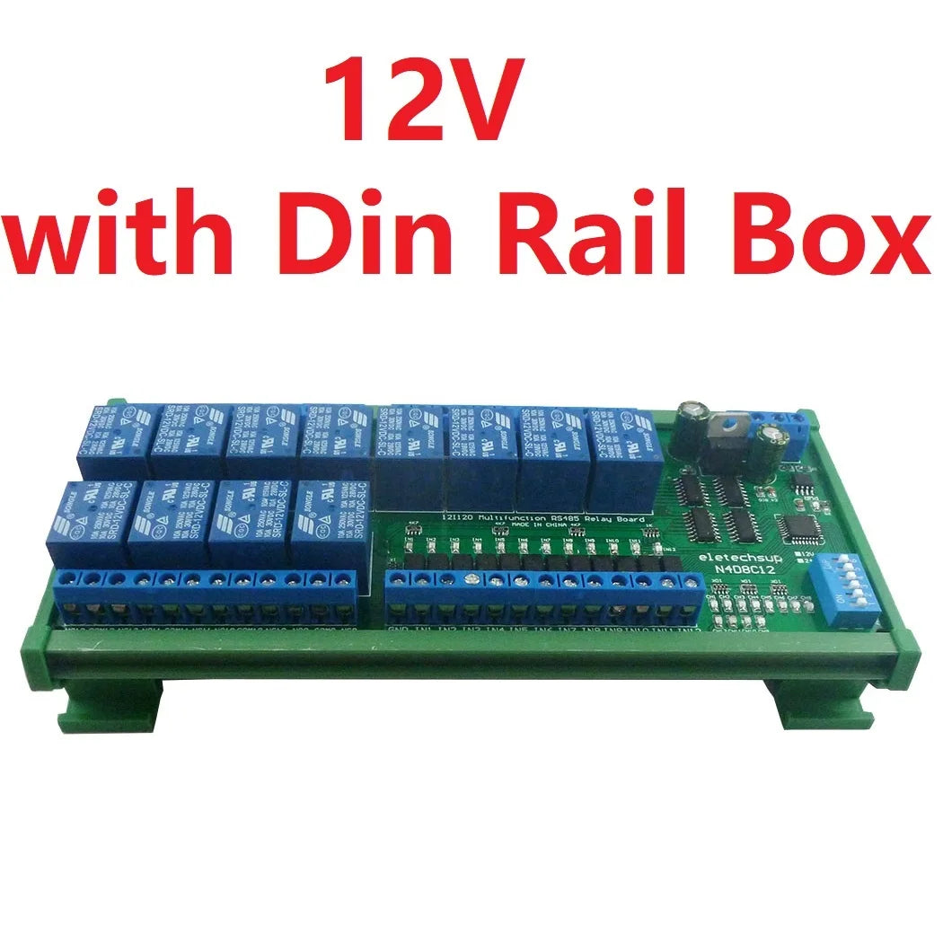 12CH RS485 Relay Module 12V/24V Modbus RTU DIN Rail Mount for PLC PTZ N4D8C12