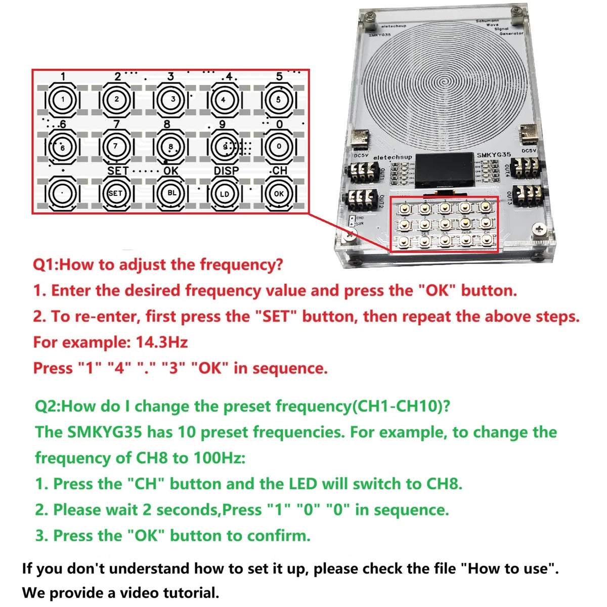 10CH Preset Frequency 0.01-100KHZ Adjustable Schumann Resonance Pure Sine Wave Signal Generator Meditation Sleep Aid Devices SMKYG35