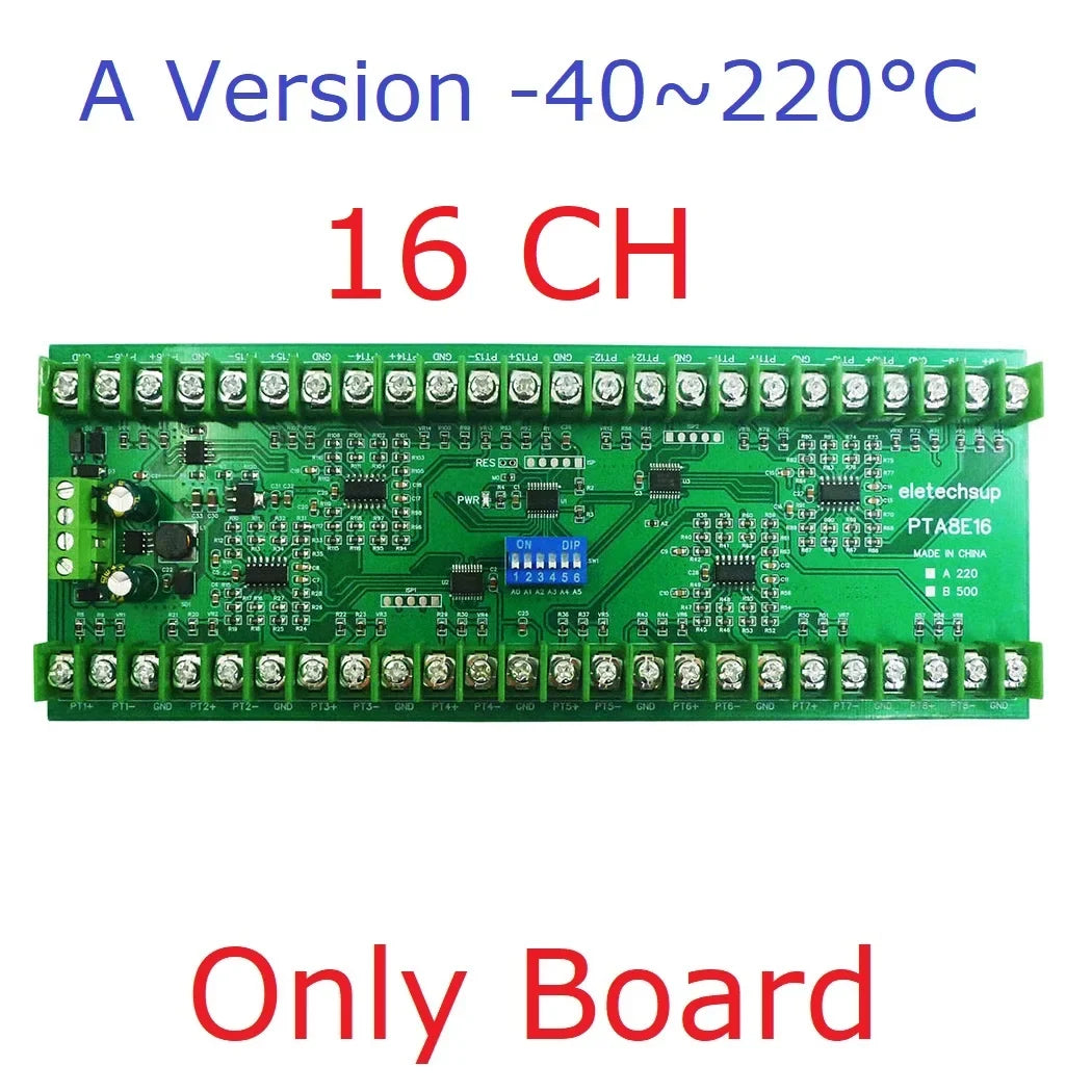 16CH PT100 Temperature Acquisition Module – DC 12/24V RS485 Modbus RTU Collector Board -40°C to +500°C for Industrial Monitoring PTA8E16