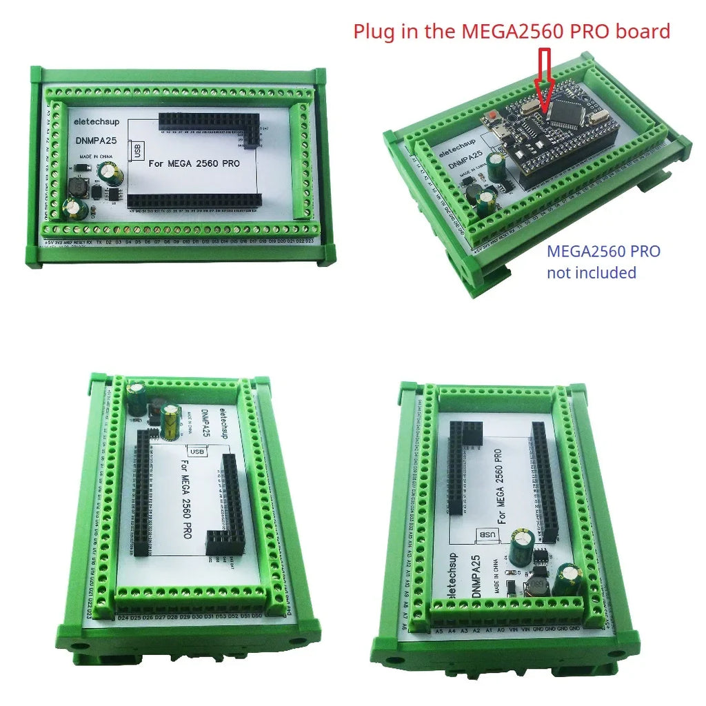 DNMPA25 DIN Rail Screw Terminal Block Adapter Module for Arduino MEGA2560 PRO Board 7-30V to 5V 2A DC-DC Converter Industrial