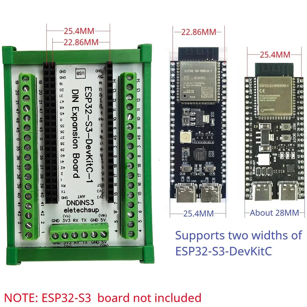 DNDINS3 ESP32-S3 Screw Terminal Expansion Module DIN Rail Mount Adapter 3.96mm 26-16AWG Wire Range Industrial IoT DIY