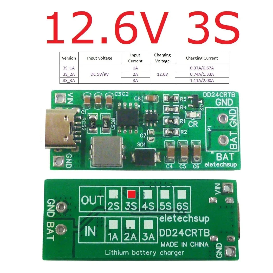 DD24CRTB 2-6S Type-C Boost Charger Module – 5V to 8.4V/12.6V/16.8V/21V/25.2V for 7.4V-22.2V Li-ion LiPo 18650 Battery Pack