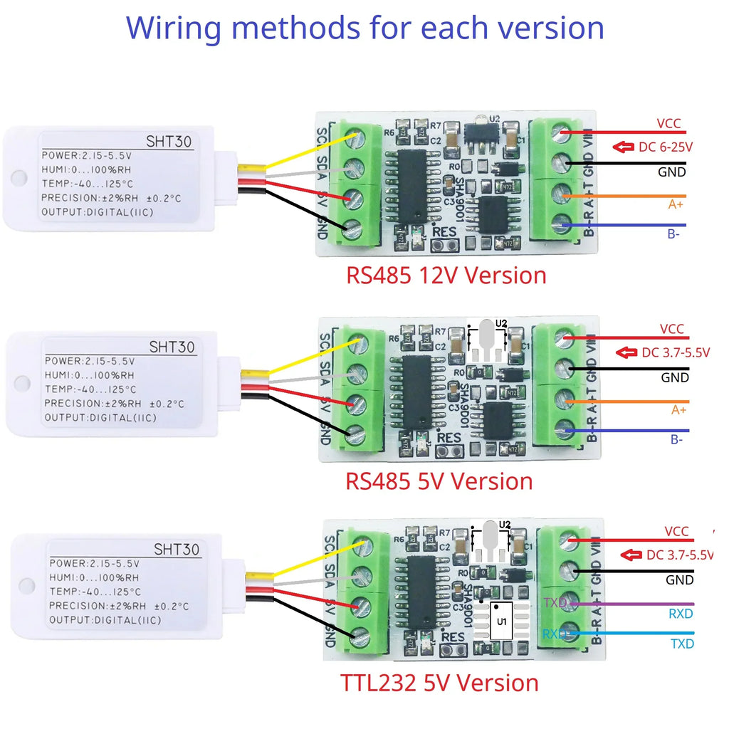 SHA9D01 SHT30 Temperature Humidity Sensor Module RS485 TTL Modbus RTU Adapter Board for Arduino UNO ESP32 Weather Station