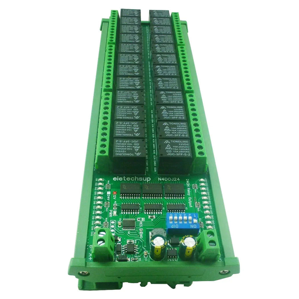 N4DOJ24 24CH RS485 Modbus RTU Relay Module DC 12V 24V PLC IO Expansion Board DIN Rail Mount Controller for Industrial Automation Motor