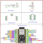 ES38485 ESP32 DevkitC V4 RS485 DIN Expansion Board 38PIN 2.4GHz WIFI BLE IOT Remote IO Development Board with 7-30V Power in 5V 3.3V out