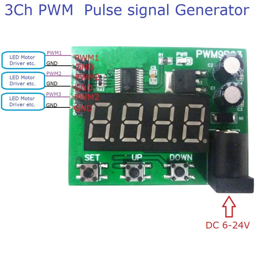 PWM9B03 3-Channel High Precision PWM Signal Generator – DC 12V/24V Pulse Frequency Duty Cycle Adjustable Module for LED Dimming Motor Speed Control