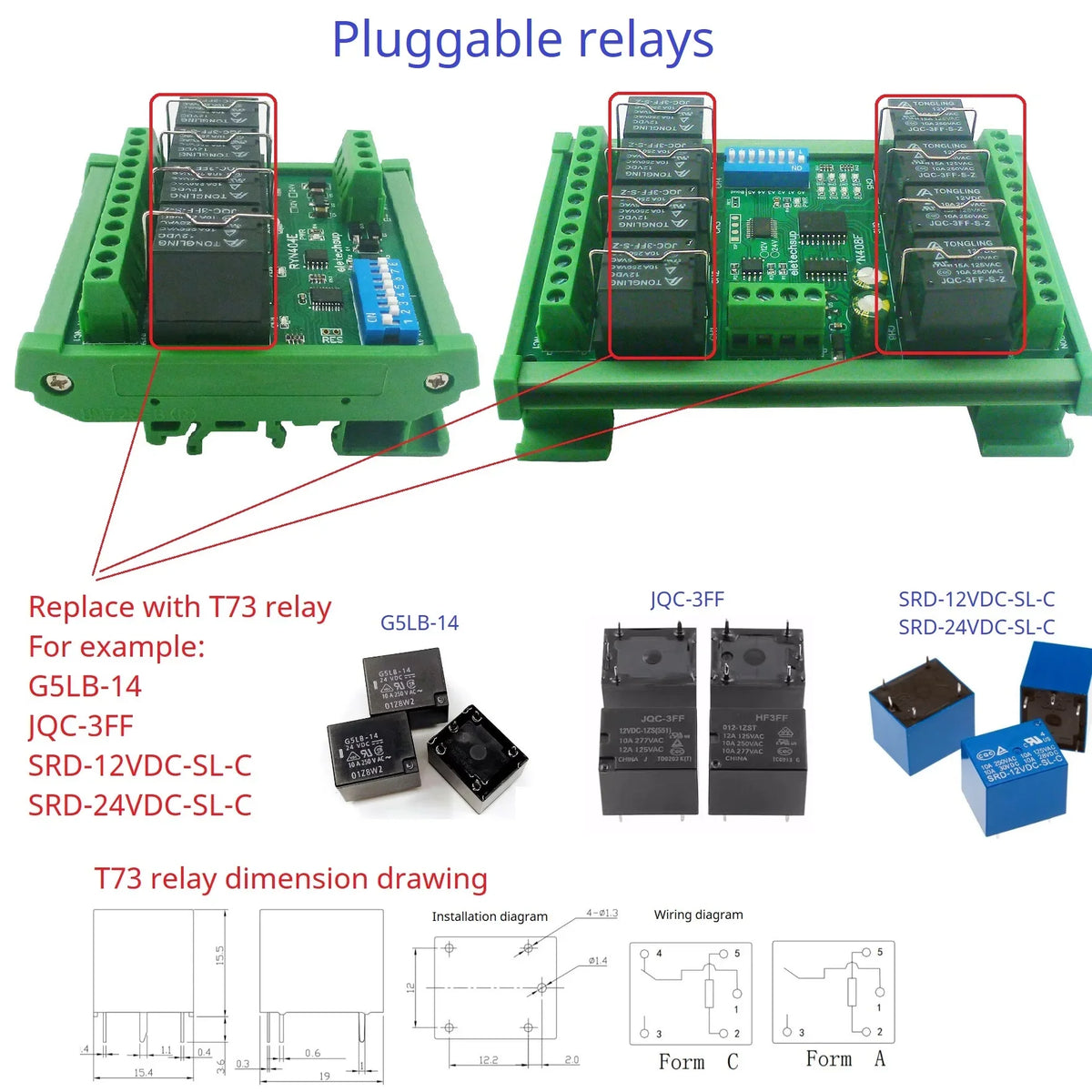 T73 Plug-in Relay Module – RS485 Modbus RTU Remote IO Controller with Momentary Latching Interlock Delay Switch for DIY Smart Home RYN404E RYN408F