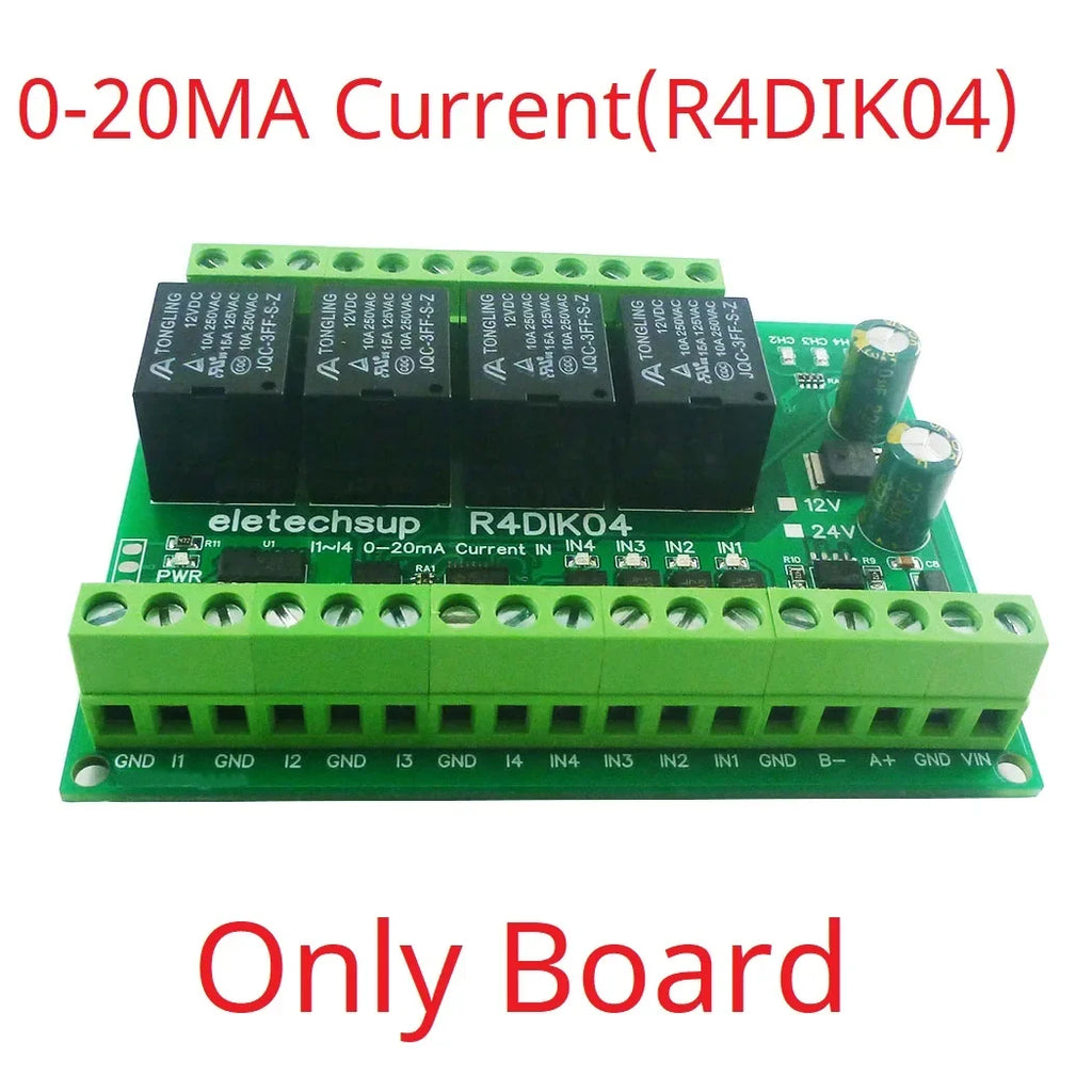 R4DIK04 R4DVI04 Modbus RTU RS485 Remote IO Module 4AI 4DI 4DO 4-20mA 0-20mA 0-5V 0-10V Relay Board 12V 24V