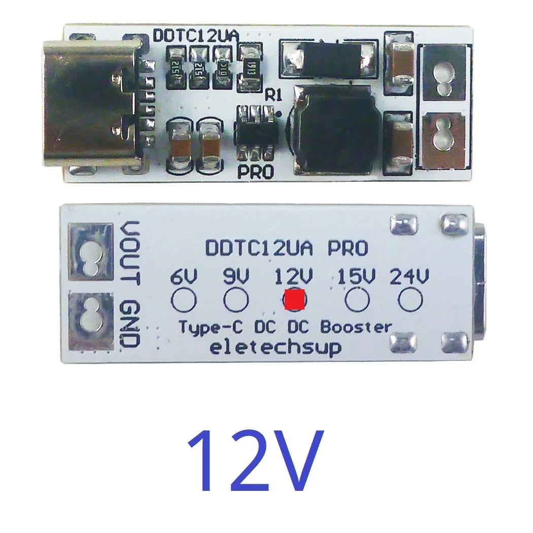 DDTC12UA_PRO Type-C to Type-C DC-DC Boost Converter 5V to 6V 9V 12V 15V 24V Step Up Voltage Regulator Module for Router Camera