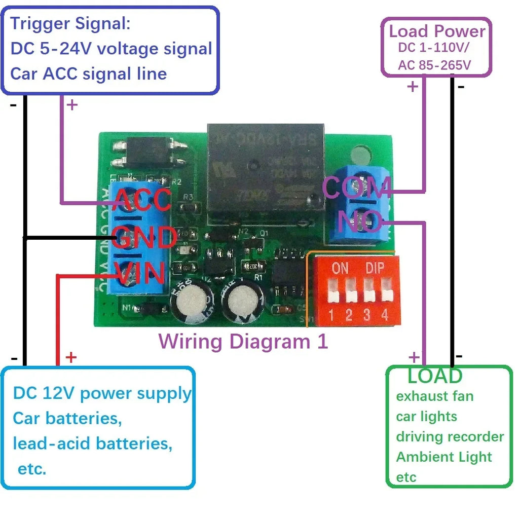 IO32G01 20A DC 12V Car ACC Trigger Delay Power-Off Relay Module – Timing Switch for Dashcam Stereo Ambient Light Vehicle Accessories