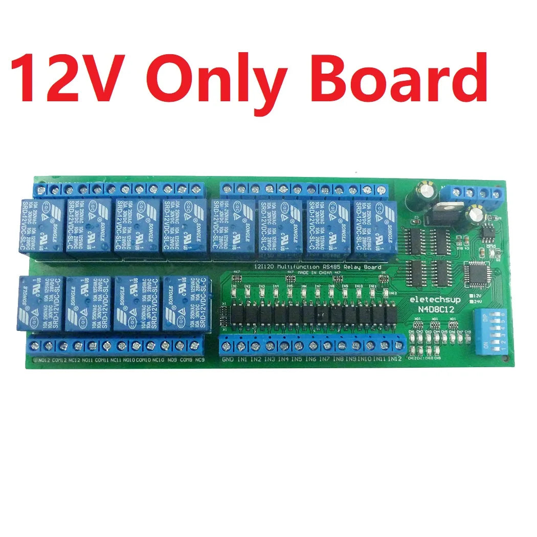 12CH RS485 Relay Module 12V/24V Modbus RTU DIN Rail Mount for PLC PTZ N4D8C12