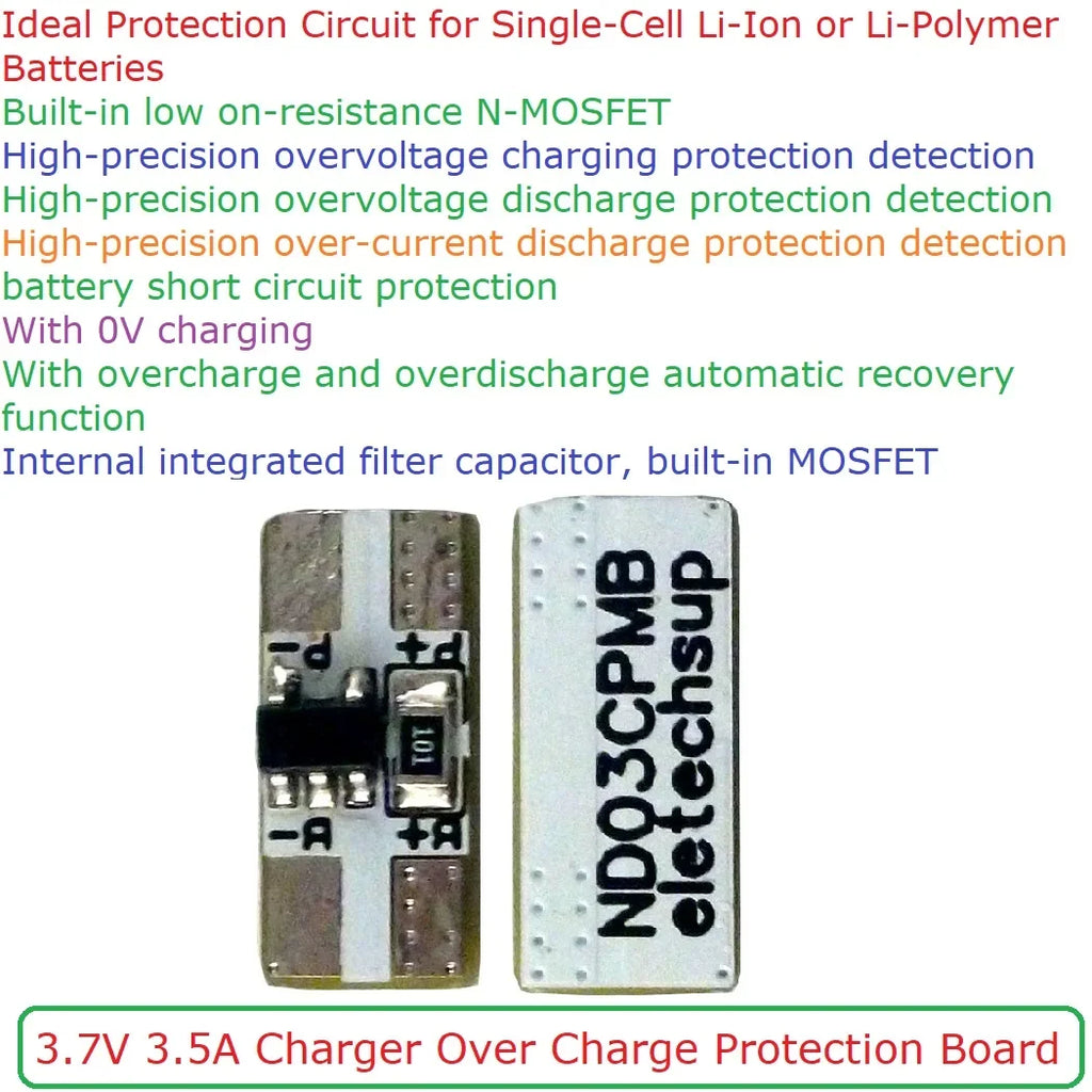 ND03CPMB 1-Cell Li-ion Battery Protection Board – 3.7V/4.2V 3.5A Over Charge Discharge Overcurrent Protection Module for 18650 Li-Po