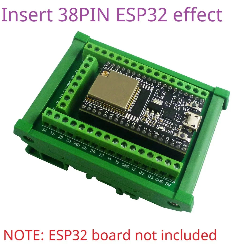 DNESA30 DNESP32 DIN Rail Mount Screw Terminal Adapter – 3.96mm Breakout Board for 30/38-Pin ESP32 WROOM-32 DevKitC with DIN35/C45 Rail