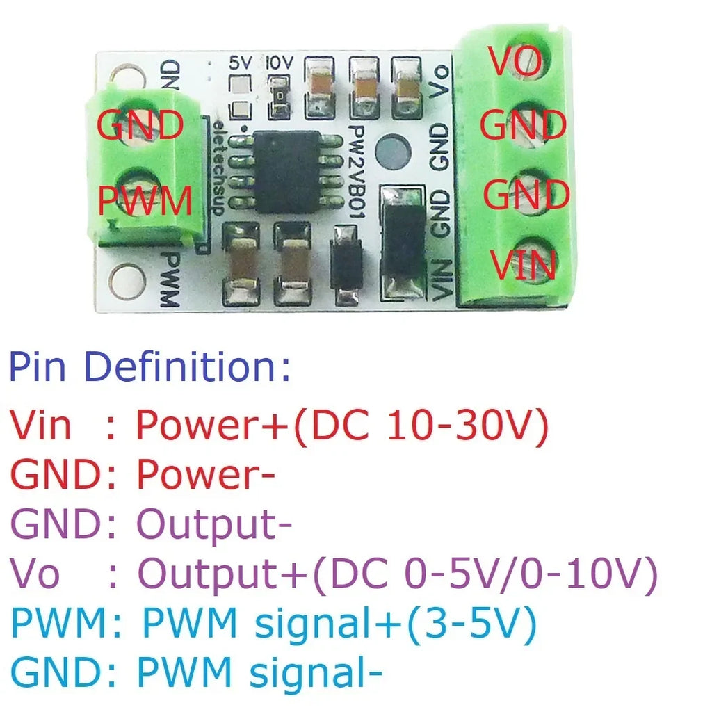 PW1VA01 PWM to 0-5V/0-10V Analog Voltage Converter Module, 3.3V/5V PWM Signal Input DC 10-30V for Arduino PLC Raspberry Pi ESP32 NodeMCU