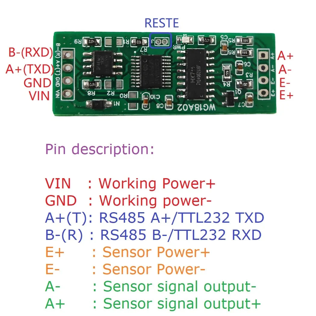WG18A02 HX711 RS485 Modbus RTU Weight Sensor Module – 24-bit ADC Electronic Scale Board with 5V/12V Input for PLC SCADA
