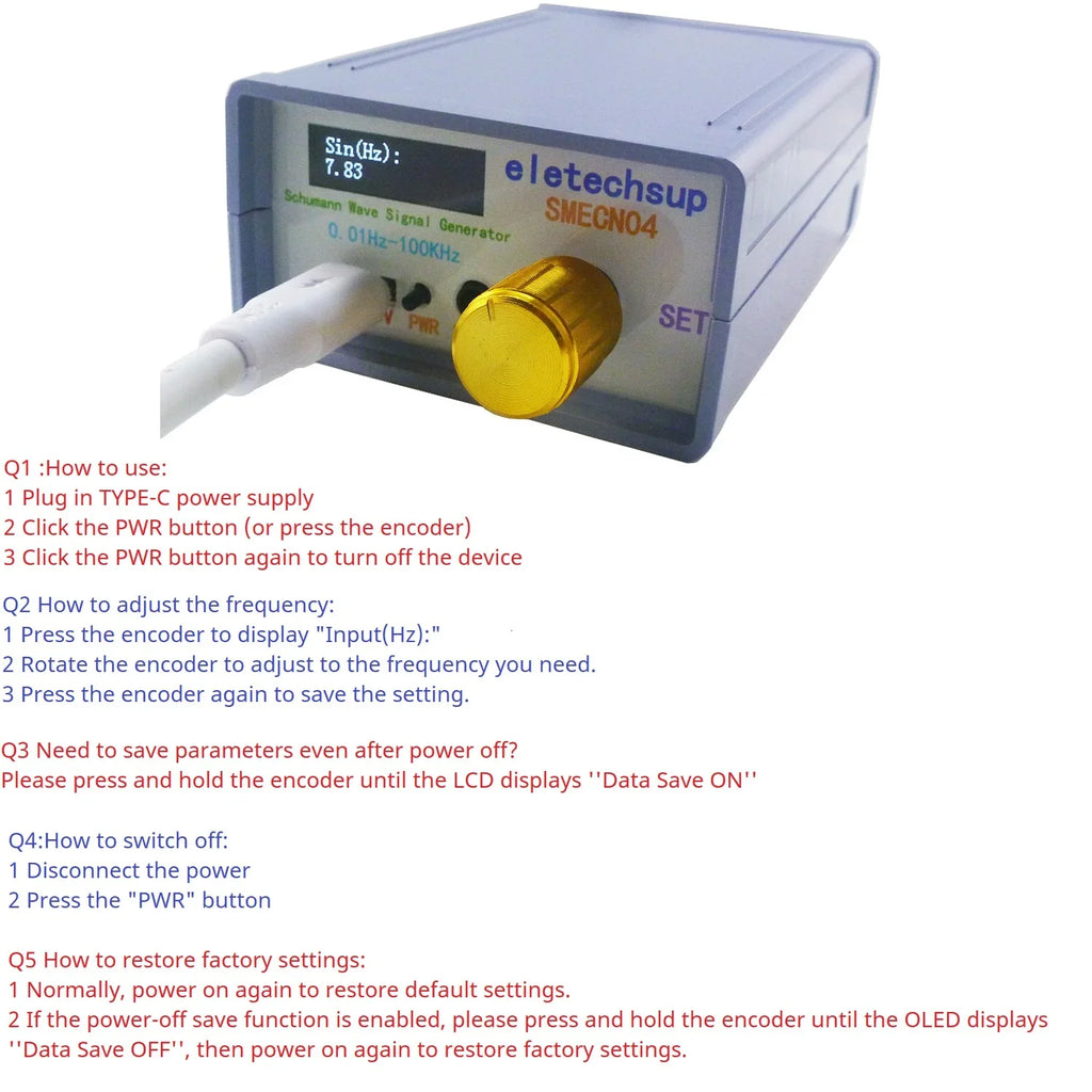 SMECN04 0.01-100kHz Schumann Resonance Generator – 7.83Hz Pure Sine Wave Sleep Aid Device for Relaxation Meditation Stress Relief