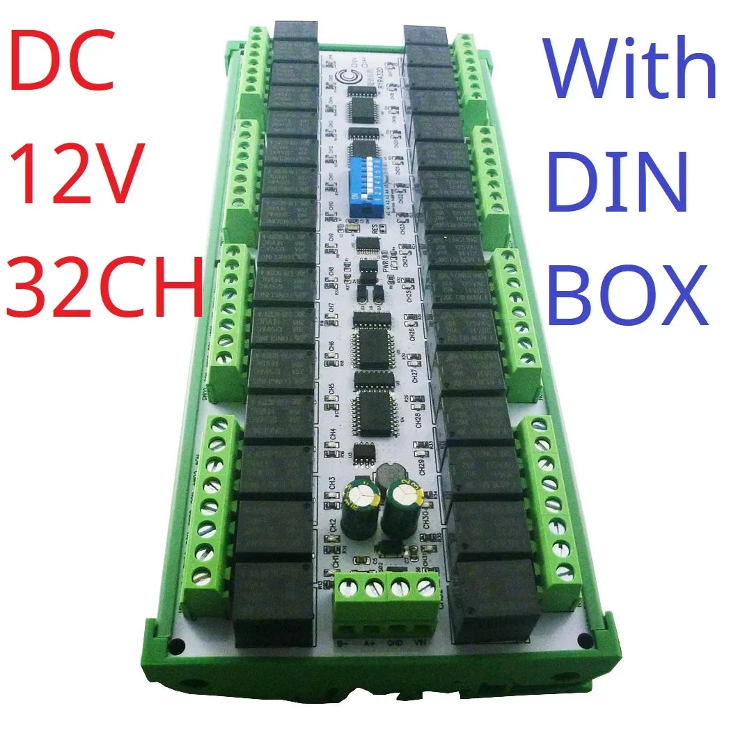RYR432D 32CH 20A DIN Rail Relay Module – RS485 Modbus RTU with DIP Switch Setup for PLC Industrial Automation Smart Home