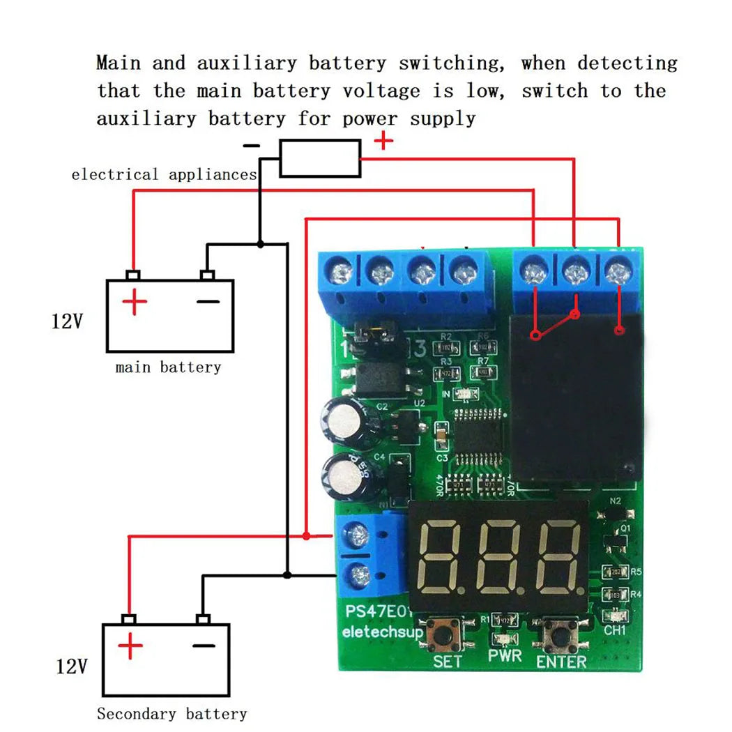 PS47E01 DC 12V/24V Voltage Detection Relay Module – 0-99.9V ±0.1V Accuracy Over/Under Voltage Monitor with 10A Output & 0-999Min Timer