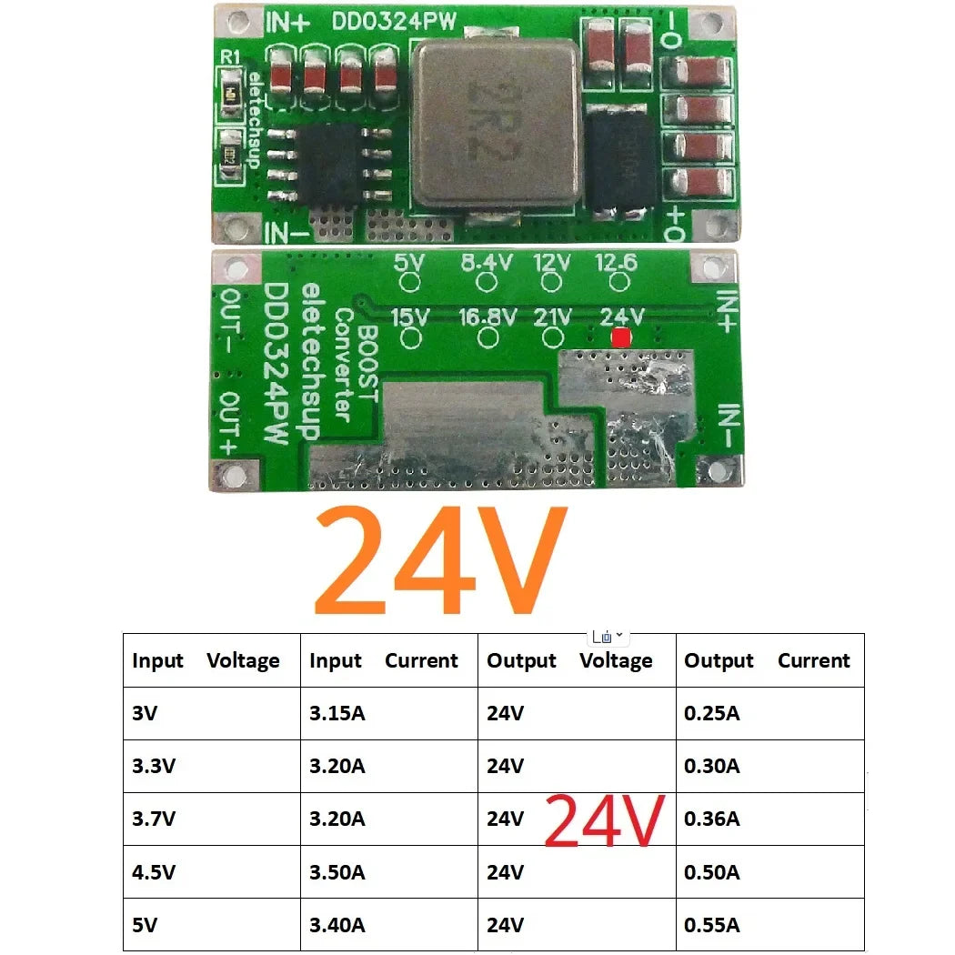 DD0324PW 25W DC-DC Boost Converter Module 3.7V 4.2V 5V Input to 5V 8.4V 12V 12.6V 15V 16.8V 21V 24V Voltage Regulator