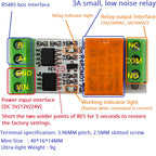 R4ROM01 3A Mini RS485 Relay Module – Low Noise 5V/12V/24V Modbus RTU Remote IO Board with 6 Control Commands for PLC Smart Home